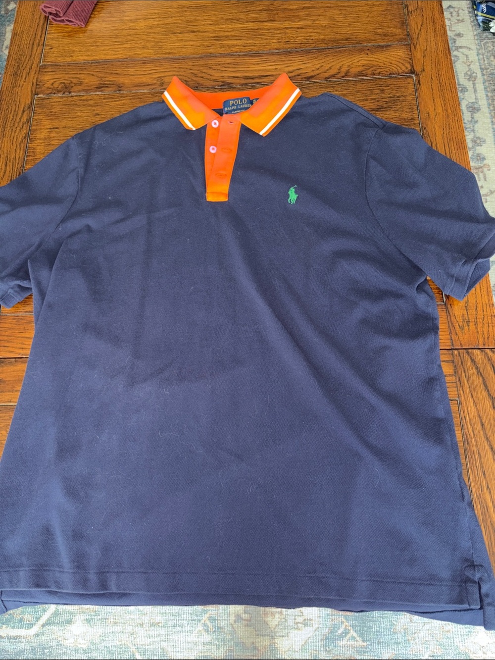 Polo by Ralph Lauren Navy Polo with Orange Collar and Green Pony US Open 2026